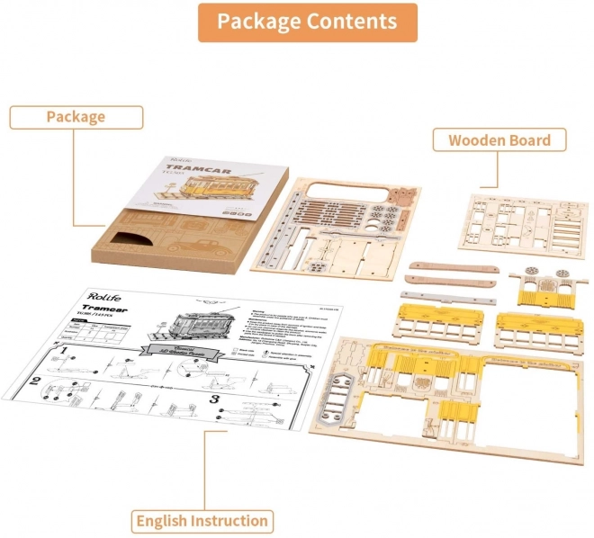 Retro Tramvaj - 3D dřevěná stavebnice