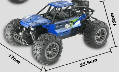 Auto RC buggy terénní modré 22cm plast 2,4GHz na baterie + dobíjecí pack v krabici 32x16x18cm