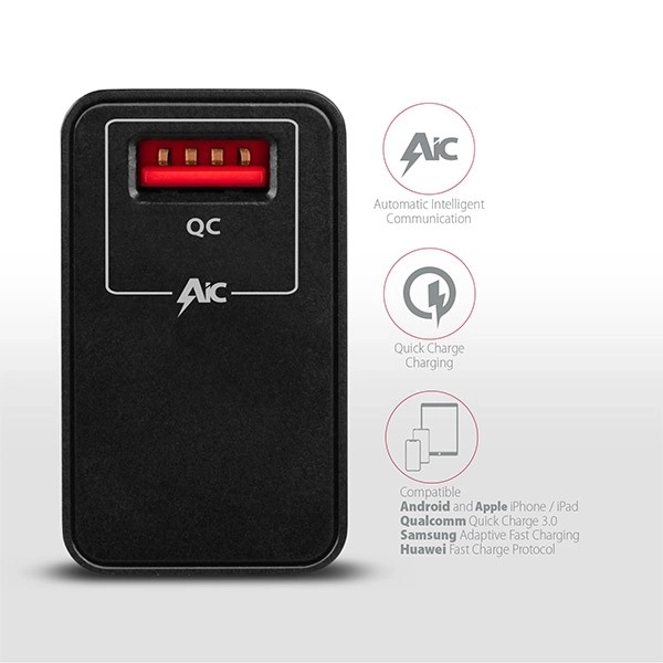 ACU-QC19 síťová nabíječka, QC 19W, 1x port USB-A, QC3.0/AFC/FCP/SMART, černá barva