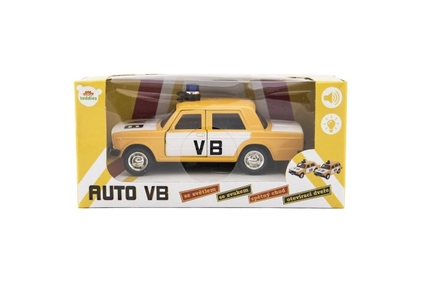 Policejní auto VB kov/plast 12cm na zpětné natažení na baterie se světlem, zvukem v krab. 15x7x7cm