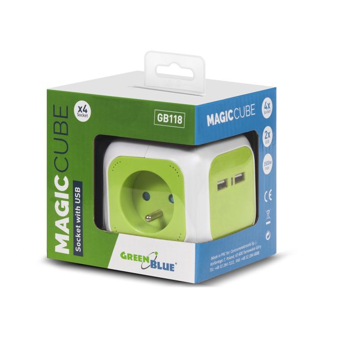 MagicCube GreenBlue čtyřnásobná zásuvka