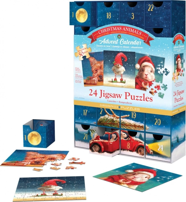 Adventní kalendář s puzzle Eurographics: Vánoční zvířátka - 24 x 50 dílků