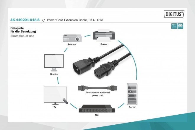 Prodlužovací napájecí kabel typ IEC C14/IEC C13 M/Ž černý 1,8 m