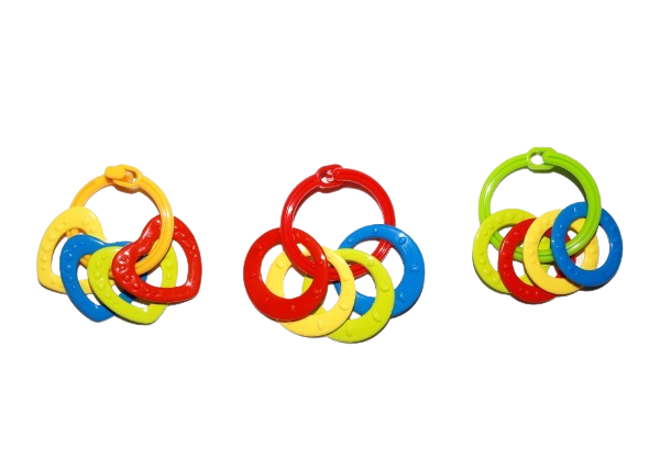 Kroužky na kočárek – Žluto-modro-tyrkysovo-růžové - bílý kroužek