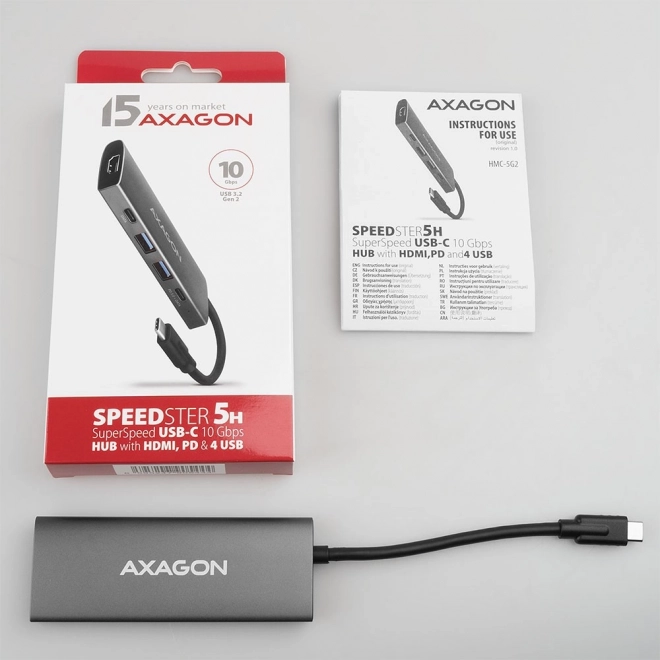 HMC-5G2 Víceportový rozbočovač 2x USB-A + 2x USB-C + HDMI, USB-C 3.2 Gen 2 10Gbps, PD 60W, 13cm kabel USB-C