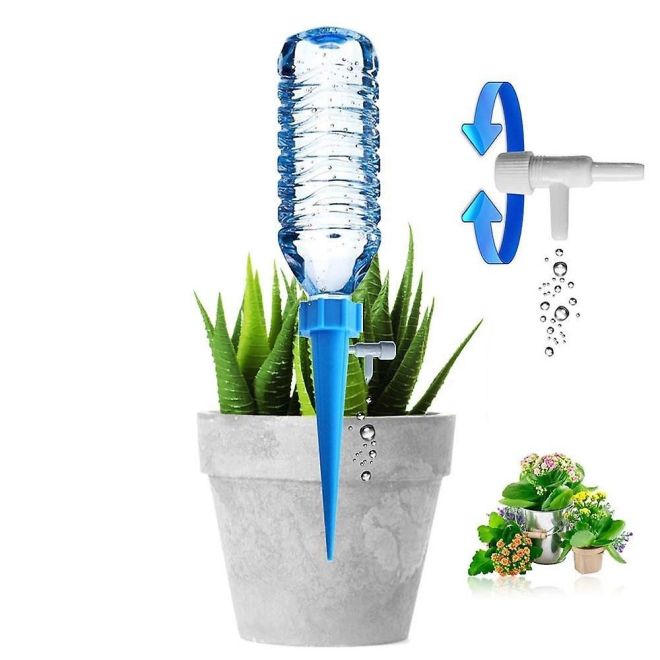 Zavlažovač rostlin na PET lahve – Modrý s kohoutkem na kapkovou závlahu