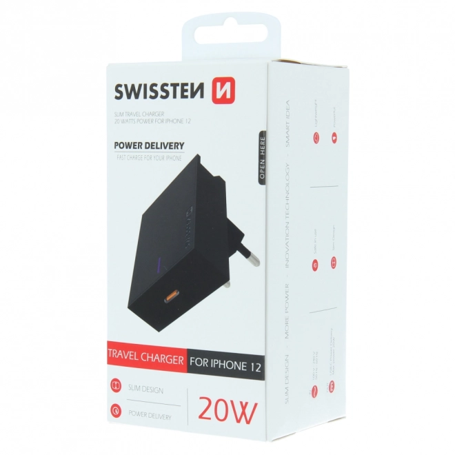 Swissten 20W Power Delivery nabíječka pro iPhone - černá