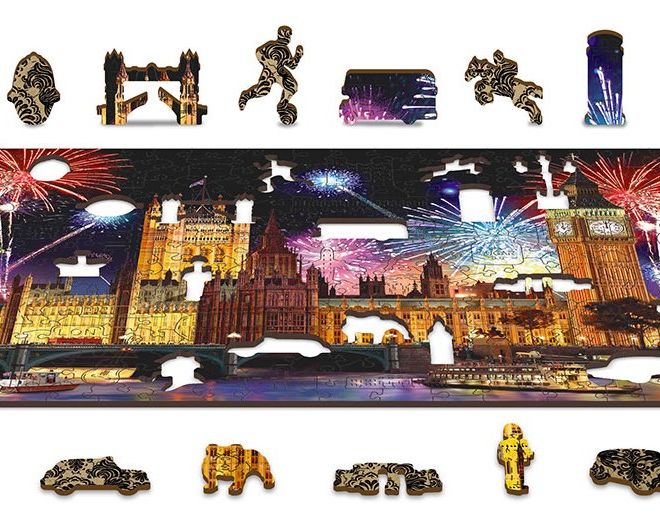Wooden City Dřevěné puzzle Noční Londýn 2v1, 150 dílků EKO