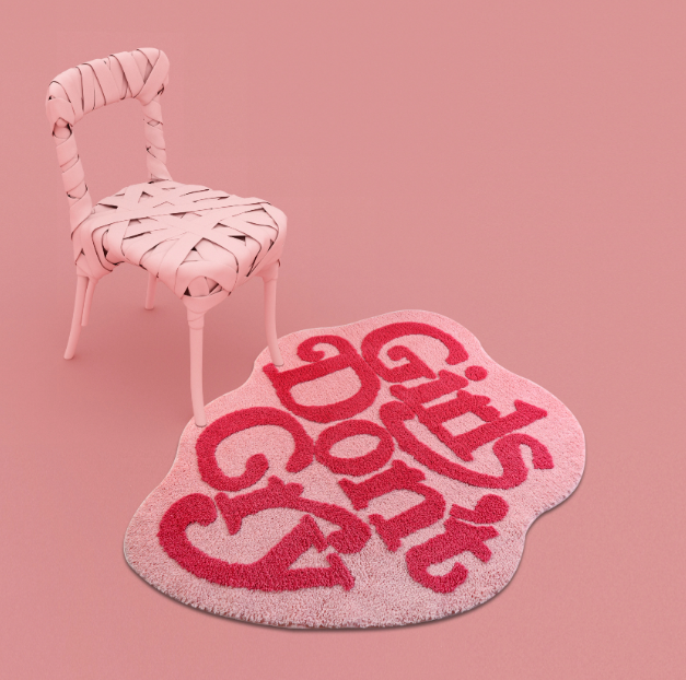 Dekorační měkký koberec "Girl's don't cry" 80 x 80 cm - růžový