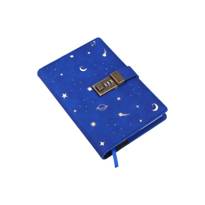 Linkovaný zápisník s vesmírným motivem – Modrá