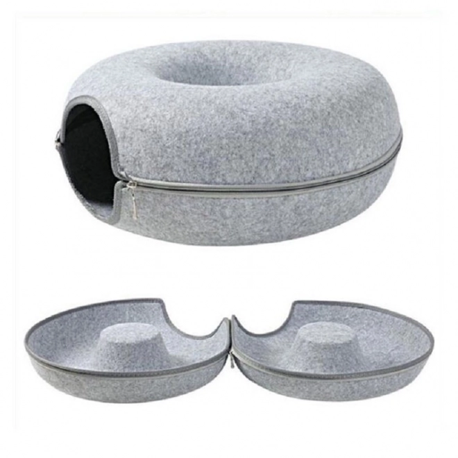 Kočičí pelíšek Donut Tunnel Bed 50cm - šedý