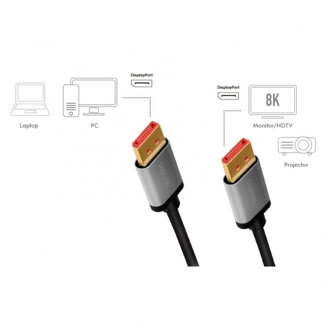 DisplayPort 8K/60 Hz,hliníkový kabel DP/M na DP/M 2m