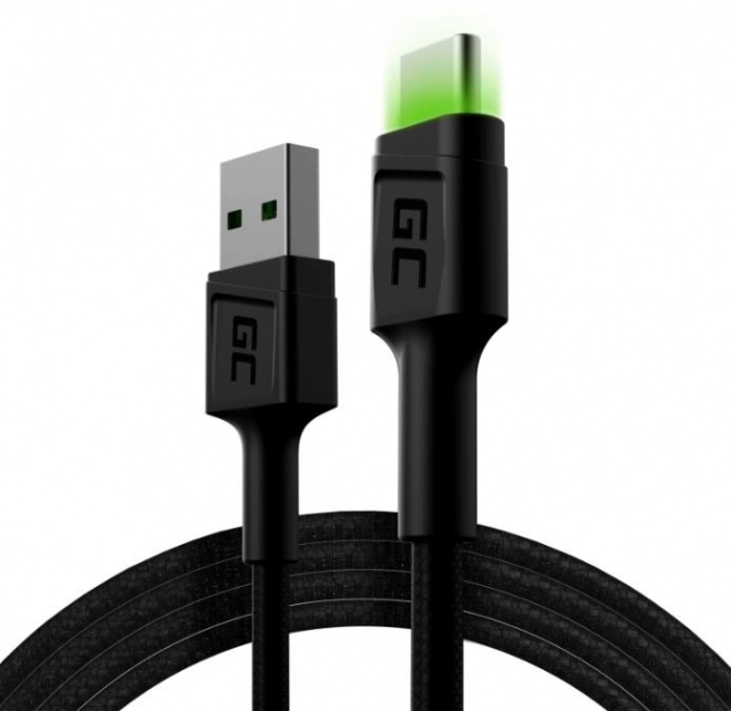 Kabel USB - USB-C Green Cell GC Ray, 120 cm, zelená LED, s funkcí Ultra Charge, QC 3.0