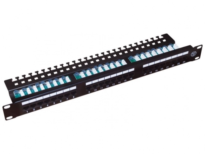 Patch panel UTP cat.5e 24 portů LSA s policí 1U