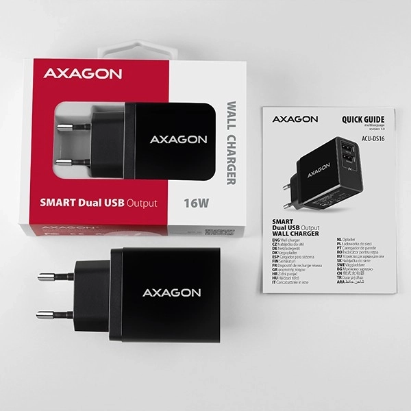 ACU-DS16 síťová nabíječka, SMART 16W, 2x port USB-A, 5V/2,2A + 5V/1A