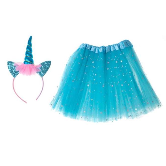Karnevalový kostým jednorožec - čelenka + sukně – Modrý