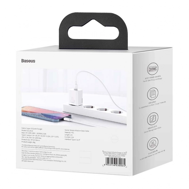 Baseus Super Si Quick Charger 1C 20W s kabelem USB-C pro Lightning 1m (bílá)