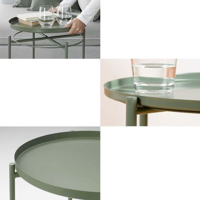 Kulatý kovový stůl v loftovém stylu - khaki