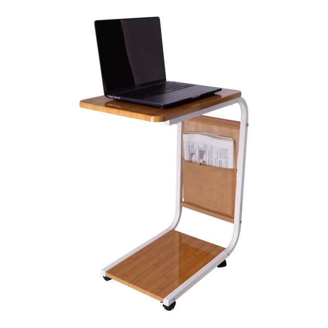 Pojízdný konferenční stolek / Boční konferenční stolek na kolečkách - bambusová barva