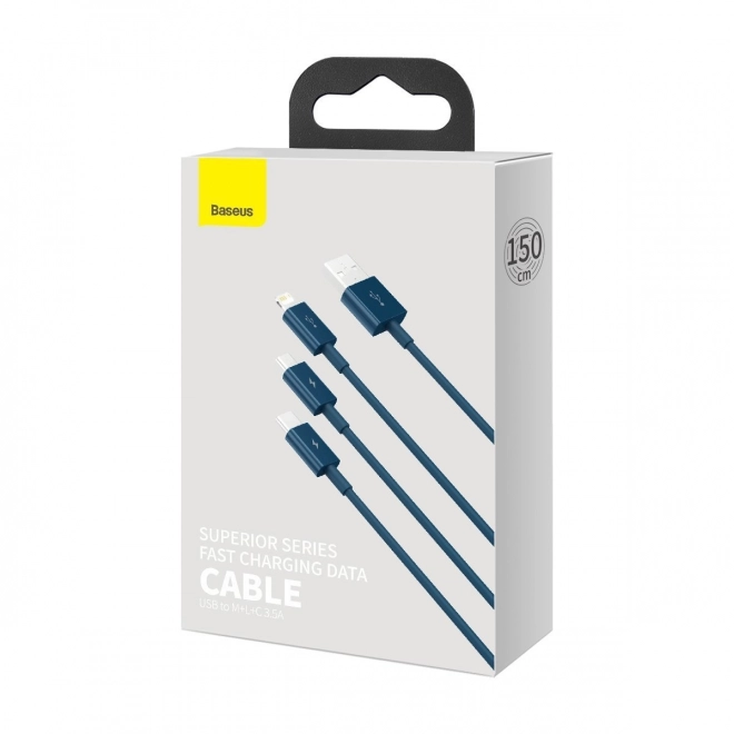 Kabel USB 3v1 Baseus Superior Series, USB na micro USB / USB-C / Lightning, 3,5 A, 1,5 m (modrý)