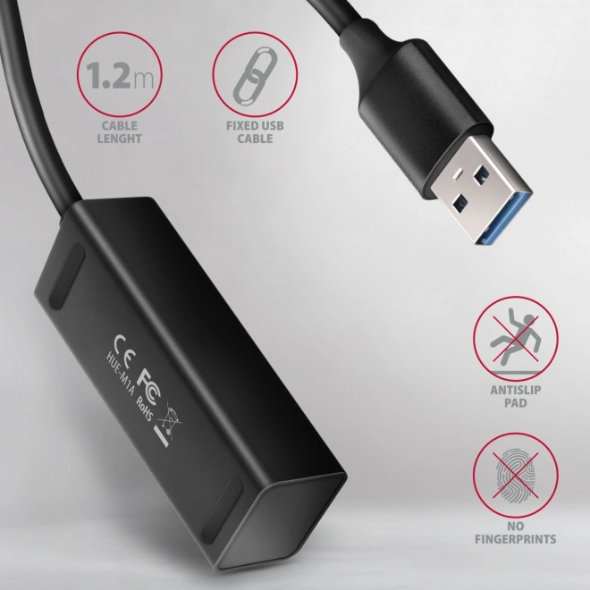 HUE-M1AL 4-portový mini kovový rozbočovač USB 3.2 Gen 1, 1,2m kabel USB-A