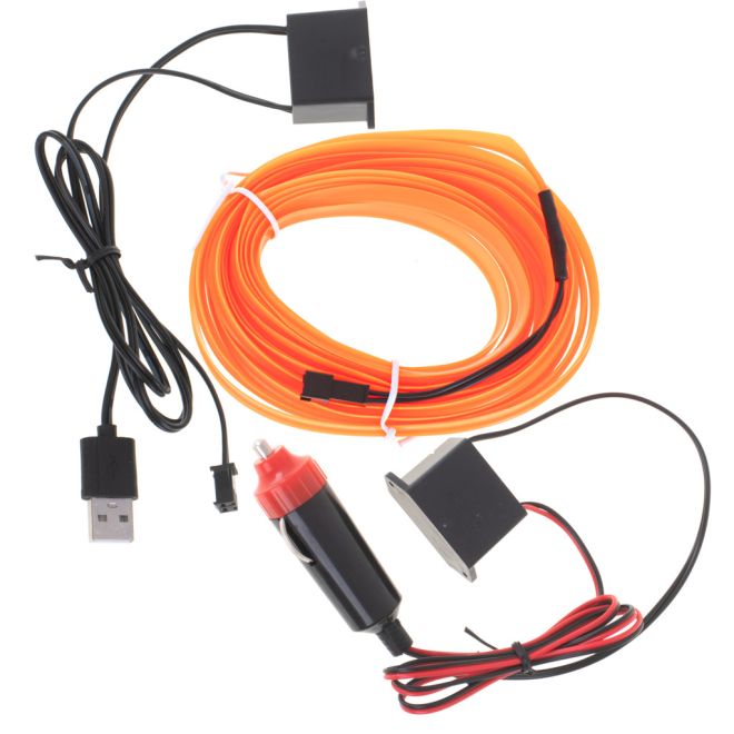 LED ambientní osvětlení do auta / auto USB / 12V páska 5m oranžová