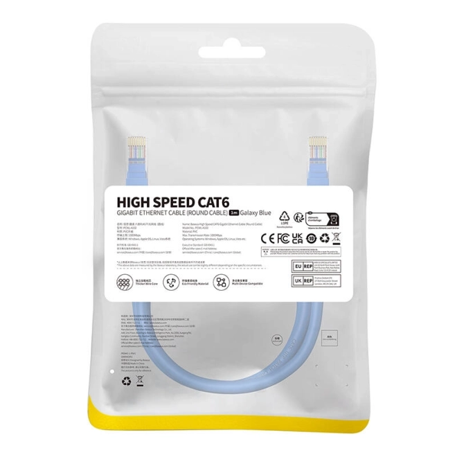 Kulatý kabel Baseus Ethernet RJ45, Cat.6, 1 m (modrý)