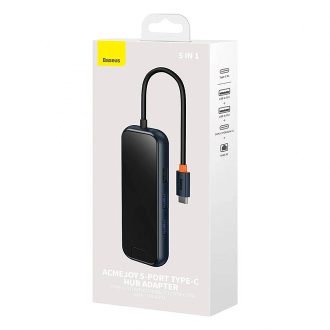 Rozbočovač 5v1 Baseus řady AcmeJoy USB-C na 2xUSB 3.0 + USB 2.0 + USB-C PD + RJ45 (tmavě šedý)