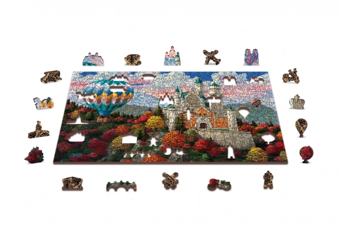 Dřevěné puzzle s figurkami - zámek Neuschwanstein, 750 dílků