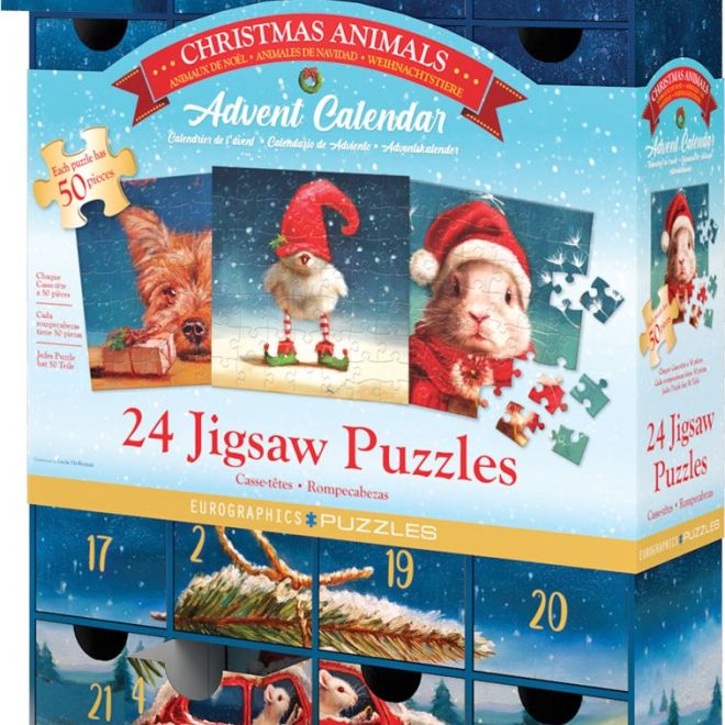 Adventní kalendář s puzzle Eurographics: Vánoční zvířátka - 24 x 50 dílků