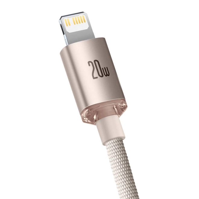 Kabel Baseus Crystal Shine USB-C k iP, 20 W, 2 m (růžový)