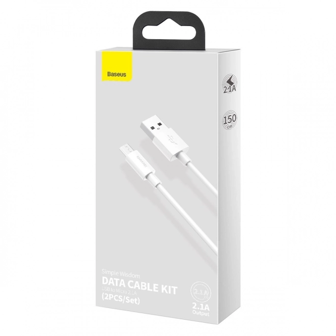 Sada datových kabelů Baseus Simple Wisdom USB to Micro 2.1A (2PCS/Set) 1.5m White