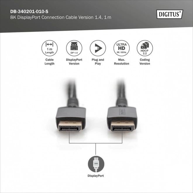 PREMIUM DisplayPort 8K60Hz UHD DP/DP M/M 1m propojovací kabel černý