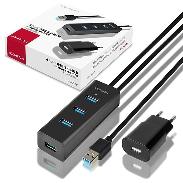 HUE-S2BP 4-portový nabíjecí rozbočovač USB 3.2 Gen 1, 1,2m kabel, síťový adaptér