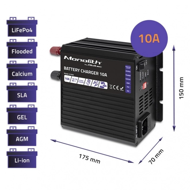 Inteligentní nabíječka Monolith pro baterie LiFePO4 AGM GEL SLA | 10A | 12V