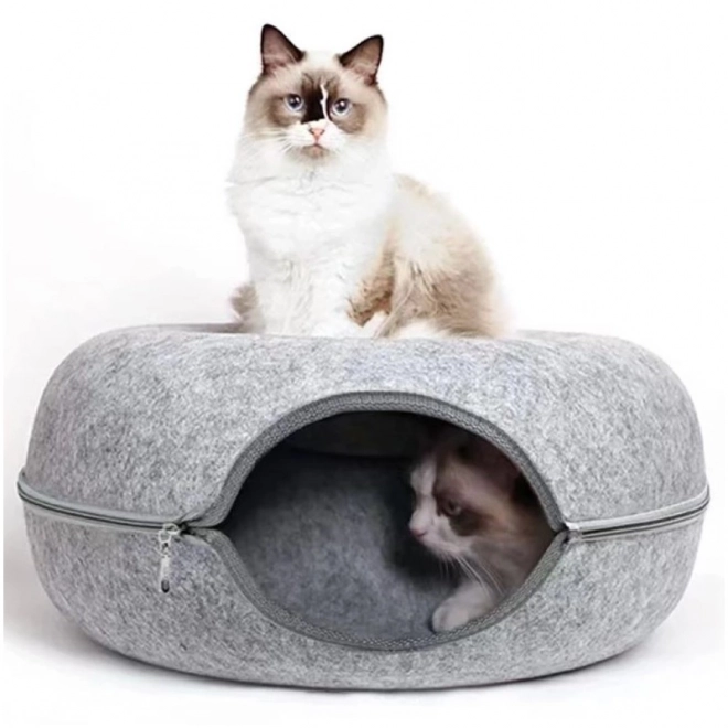 Kočičí pelíšek Donut Tunnel Bed 50cm - šedý