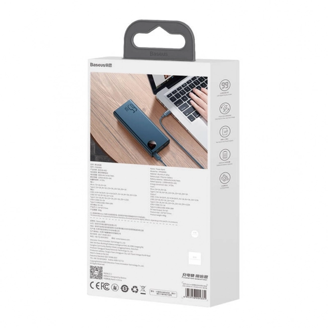 Powerbanka Baseus Adaman Metal 20000mAh PD QC 3.0 65W 2xUSB USB-C micro USB (modrá)