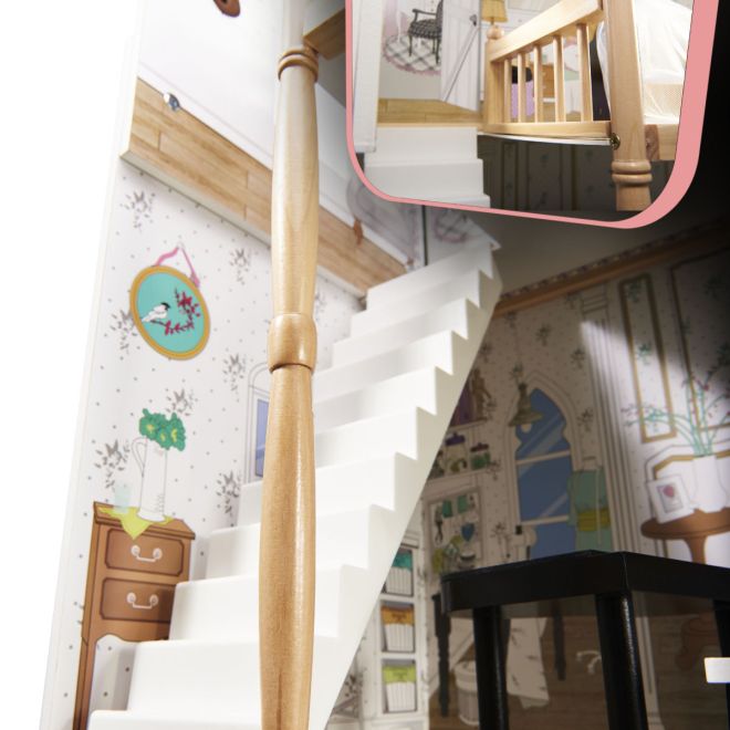 Dřevěný domeček pro panenky XXL s nábytkem a LED osvětlením - 122 cm