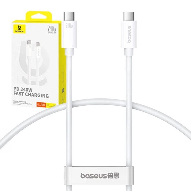 rychlonabíjecí kabel Baseus Superior 2 USB-C na USB-C 240W, 1,8 m (bílý)