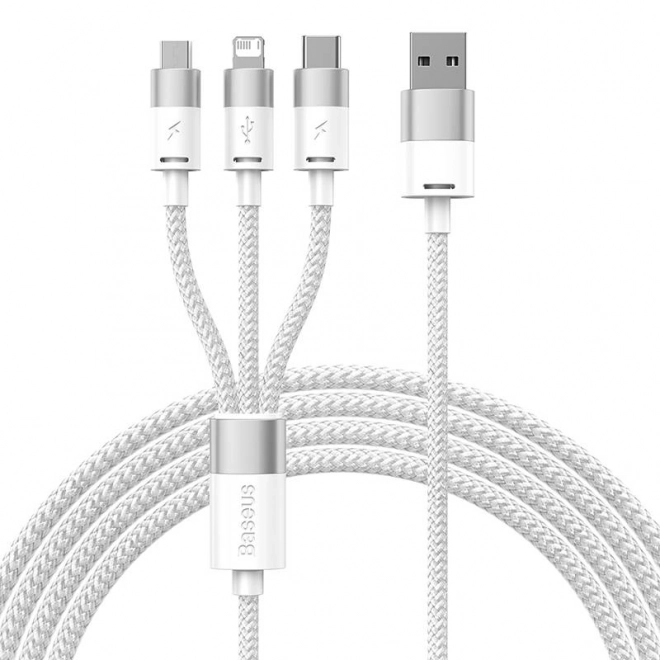 Kabel 3v1 USB Baseus řady StarSpeed, USB-C + micro + Lightning 3,5A, 1,2 m (bílý)