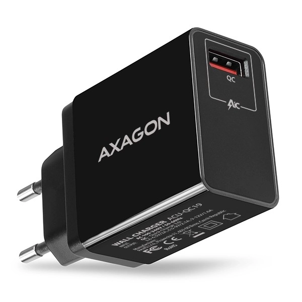 ACU-QC19 síťová nabíječka, QC 19W, 1x port USB-A, QC3.0/AFC/FCP/SMART, černá barva