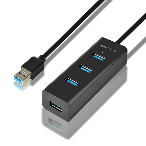 HUE-S2BL 4-portový nabíjecí rozbočovač USB 3.2 Gen 1, 1,2m kabel, přídavné napájení microUSB