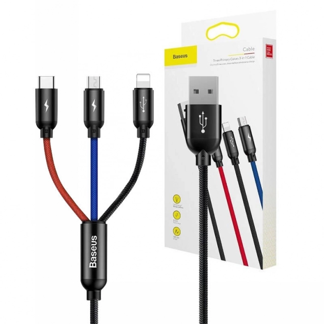 Kabel Baseus 3v1 USB-C / Lightning / Micro 3,5A 0,3m - černý