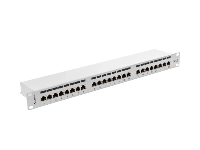 Patch panel 24 portů 1U Cat.6 šedý stíněný