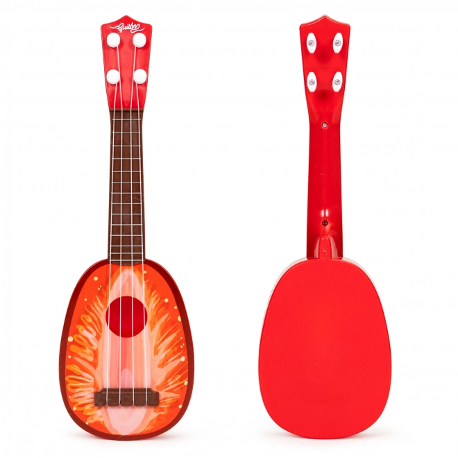 Ukulele kytara pro děti, čtyřstrunná, jahoda