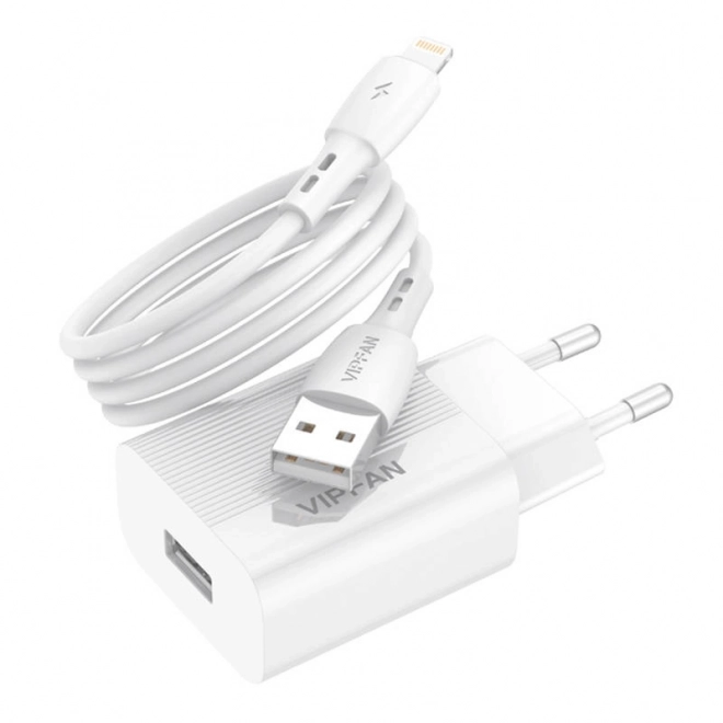 Síťová nabíječka VFAN E01, 1x USB, 2,4A + kabel Lightning (bílý)