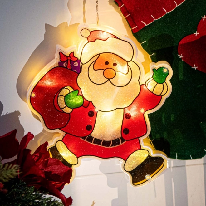 LED závěsná světelná vánoční dekorace - Santa s dárky