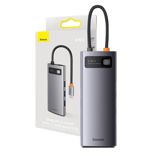 Rozbočovač 6v1 Baseus řady StarJoy, USB-C na 3x USB 3.0 + HDMI + USB-C PD + RJ45