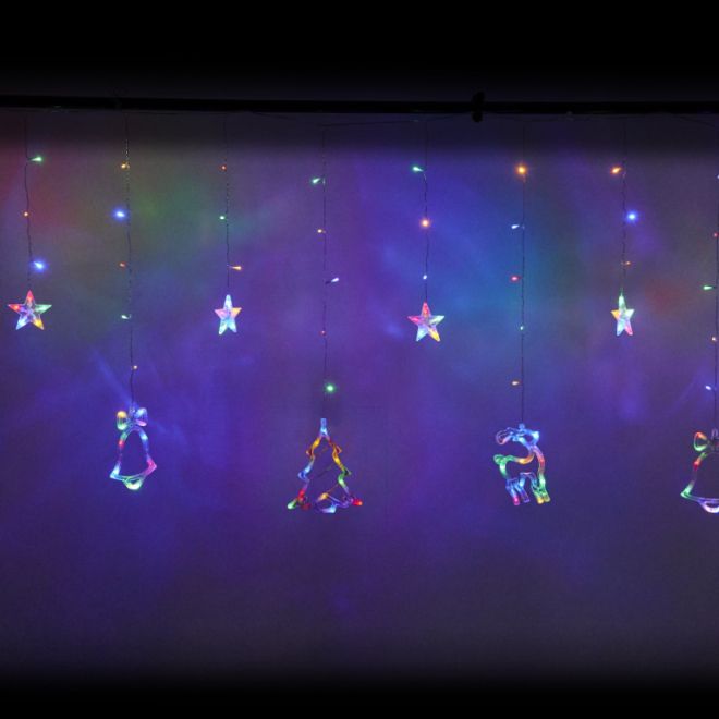 LED barevný závěs s vánočními motivy - 2,5 m, 138 LED