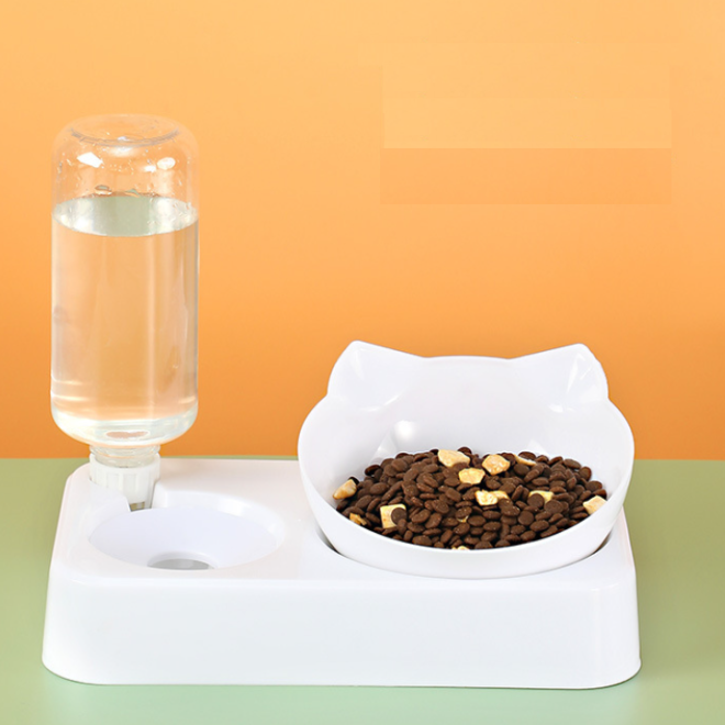 Miska s automatickým dávkovačem vody pro psa a kočku 2v1 - bílá